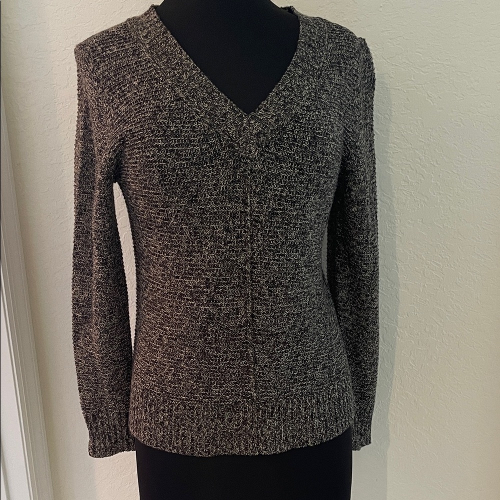 Eileen Fisher Black and Gray V-Neck Sweater